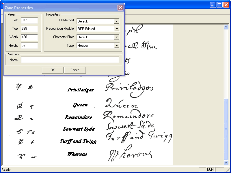 Zone propertiesSet the properties of the zones to check on the forms.