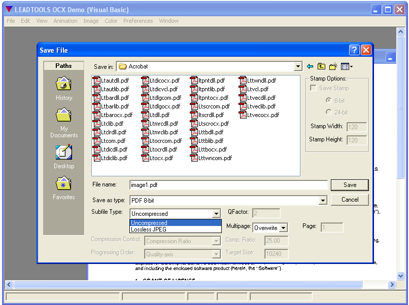 8-bit PDF Compression (write)A choice of uncompressed 8-bit, or JPEG (lossless) compression.