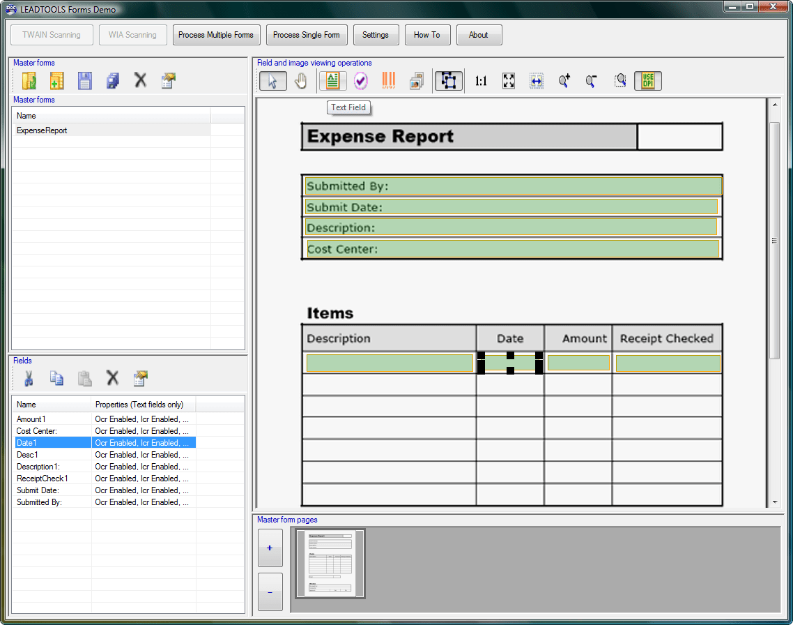 Screenshot of LEADTOOLS Recognition SDK