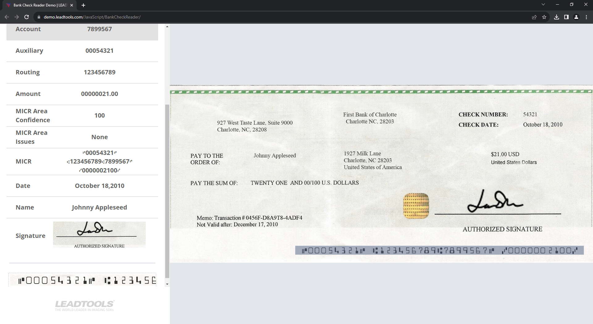 Read and Parse MICRRead and parse MICR check data locally or in the browser.