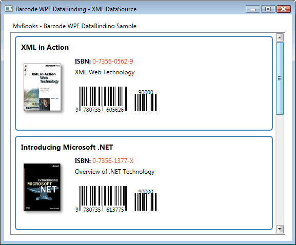 Data-binding supportBarcode Professional features high quality vector-based Linear, Postal and 2D barcode generation leveraging WPF engine, data-binding support