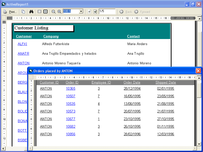 Drill Down ReportsCreate drill down reports by using the report's HyperLink event to run and preview child reports.