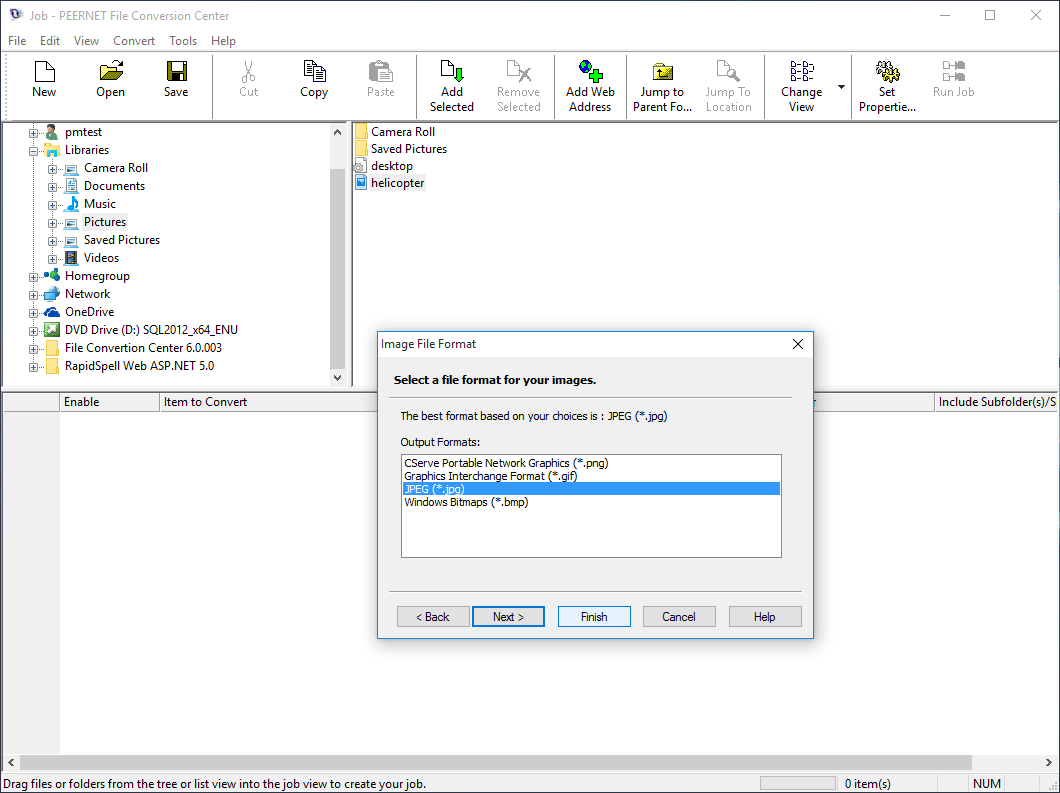 Screenshot of PEERNET File Conversion Center