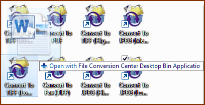 Working with Converter BinsConverter bins are shortcuts on your desktop. Dragging a file or group of files onto the 'bin' will convert those files to the file f