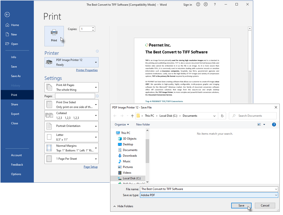 Screenshot of PDF Image Printer