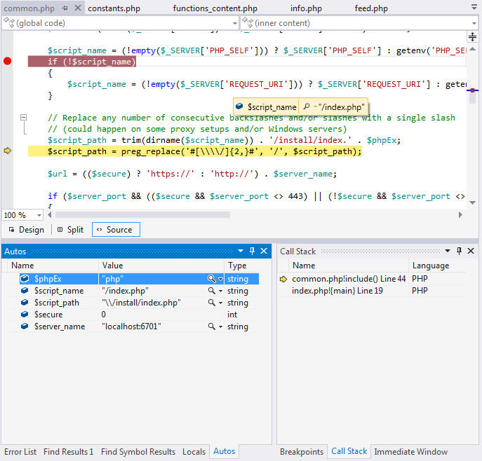 Debug PHP code in Visual Studio.