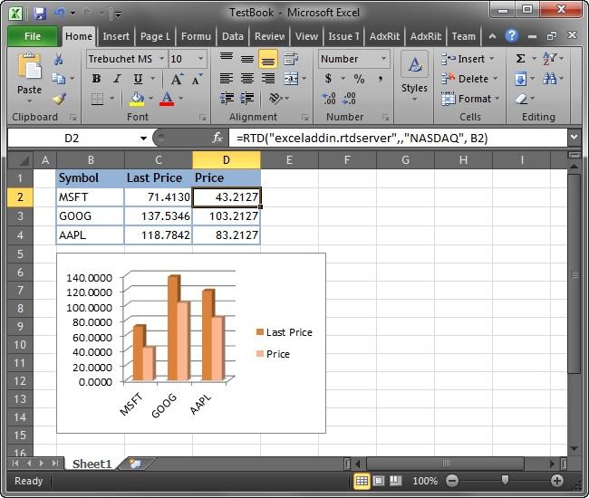 Excel RTD ServerA sample Excel real-time data server in Excel 2010.