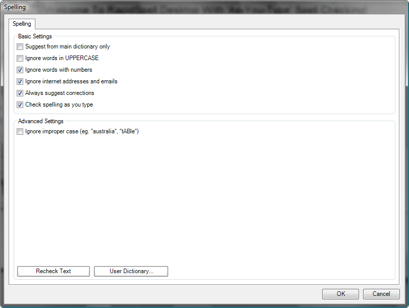 Uppercase WordsFully customizable, you can add your own words or settings like ignore uppercase words.