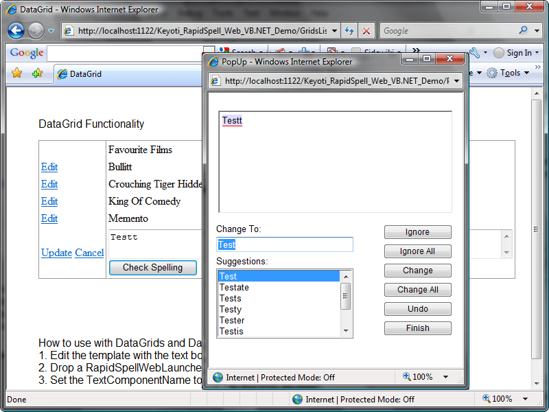 All the features of a regular Windows spell checkerThe UI provides all the usual features, add (to user dictionary), change, change all, ignore, ignore all, and