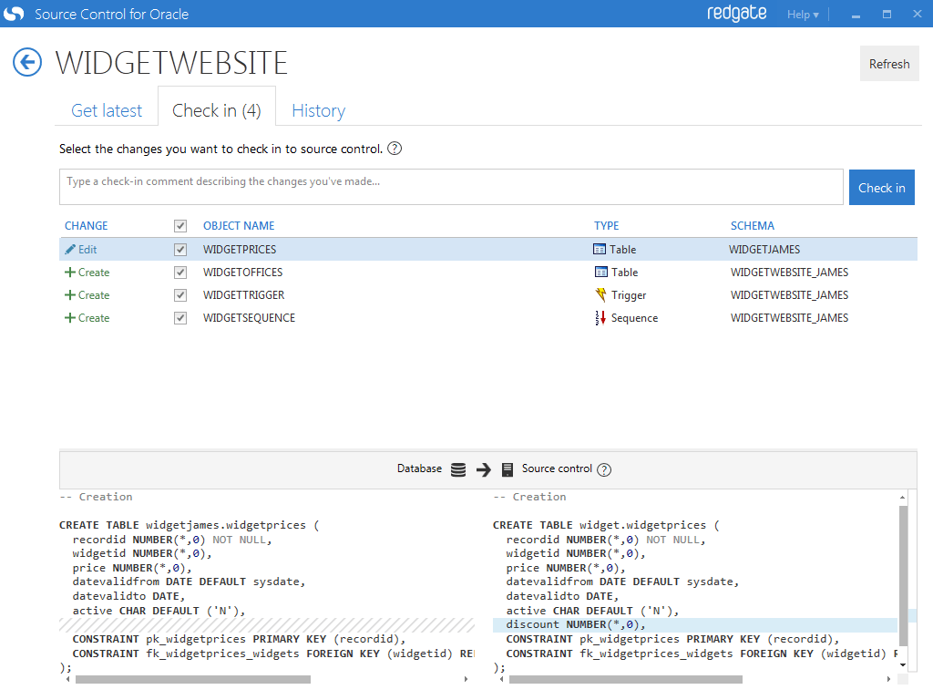 Screenshot of Source Control for Oracle