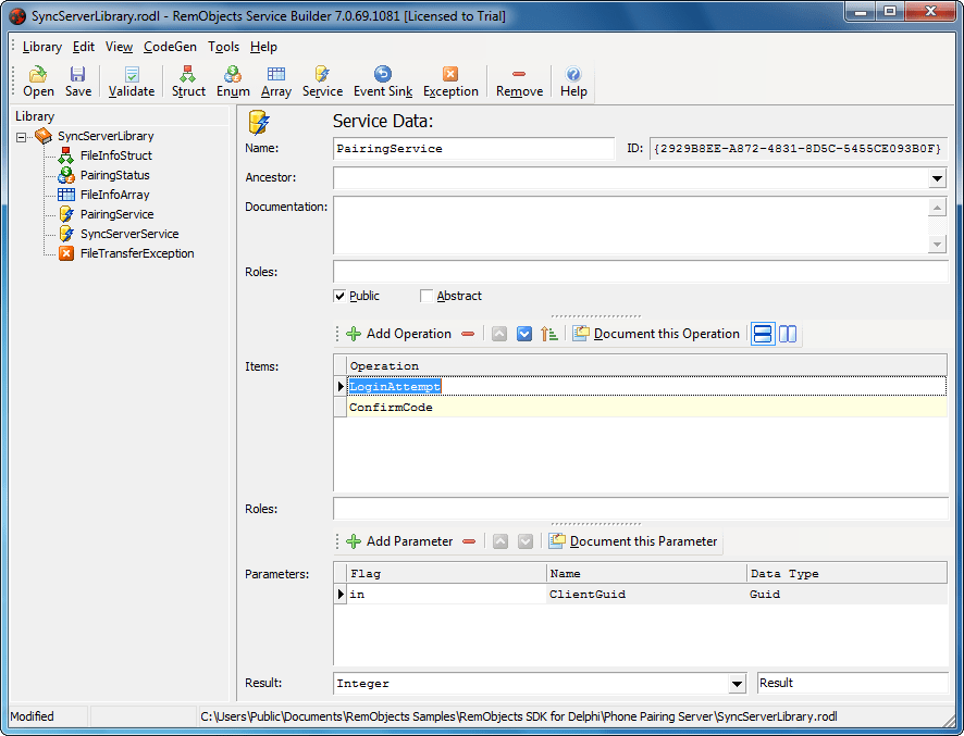 Screenshot of RemObjects SDK for Delphi