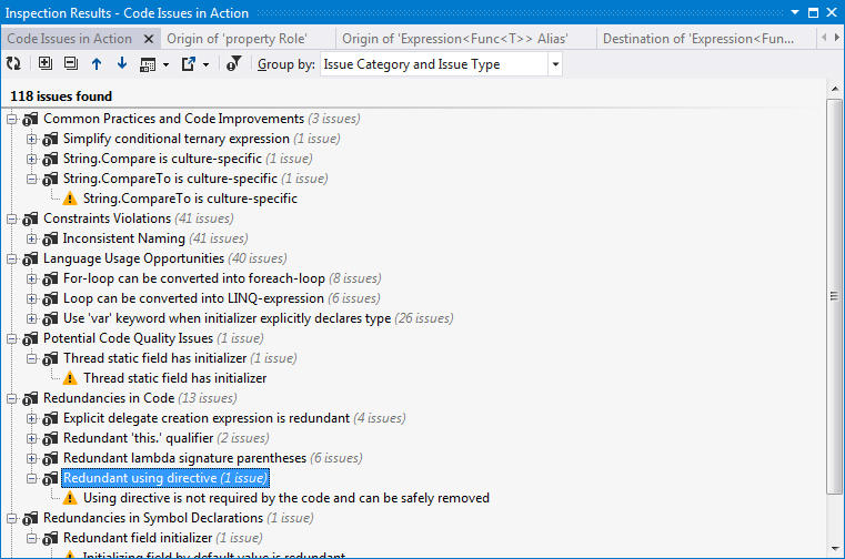 All Code Issues in a Solution FolderAs part of code review, ReSharper can display all code issues that it detects in a certain folder, project, or even in the e