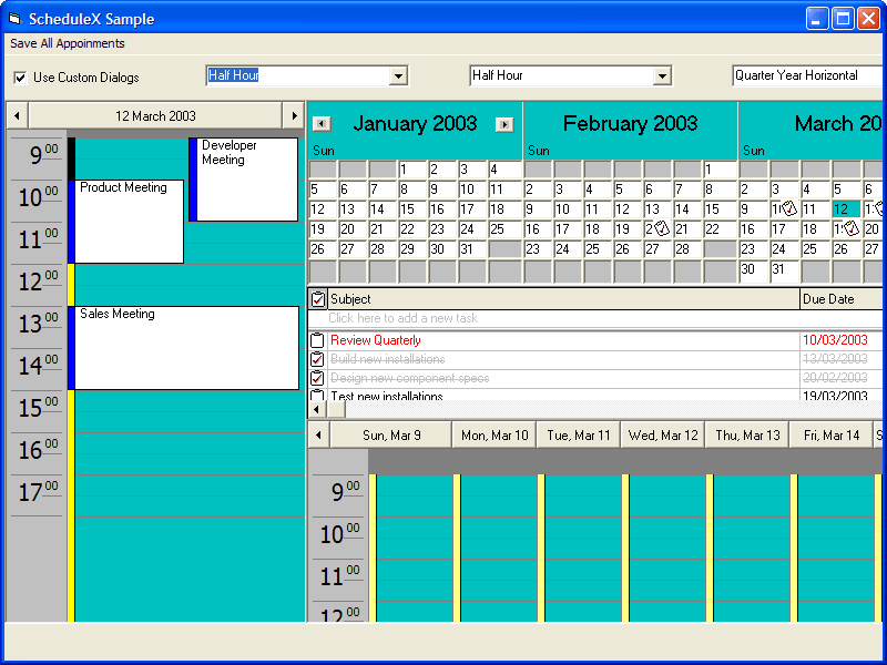 WeekViewStart Day Chooser Features of the DayView control are combined into an adjustable weekly display, with design-time or run-time selection of the start da