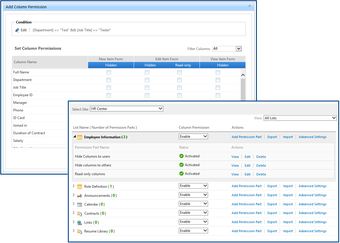 Screenshot of SharePoint Column/View Permission