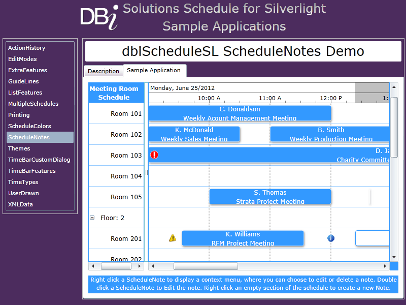 Screenshot of Solutions Schedule for Silverlight