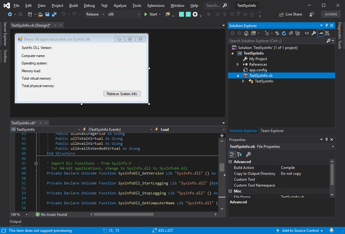 Screenshot of SysInfo DLL SDK