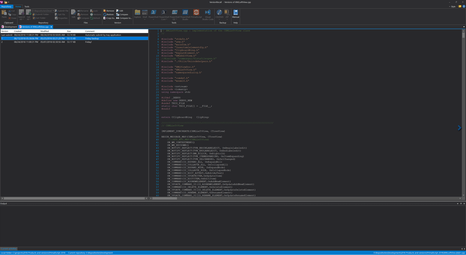 Versions with syntax colored preview