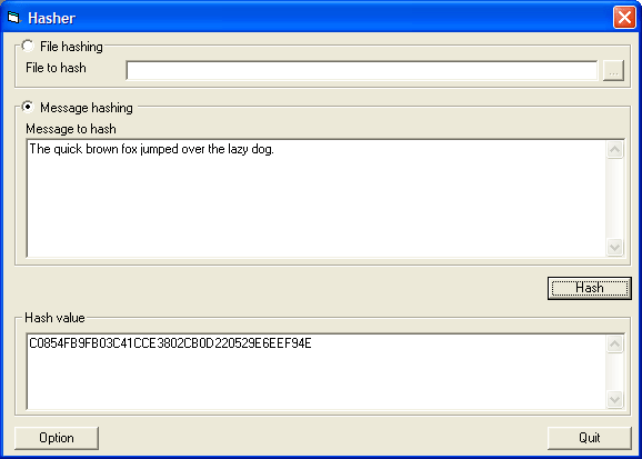 Screenshot of Xceed Encryption LibraryThe Hashing Method object represents a particular hashing algorithm offered by the library. Objects of this type are assig