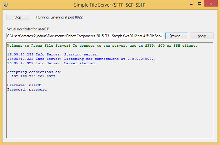 Screenshot of Rebex File Server