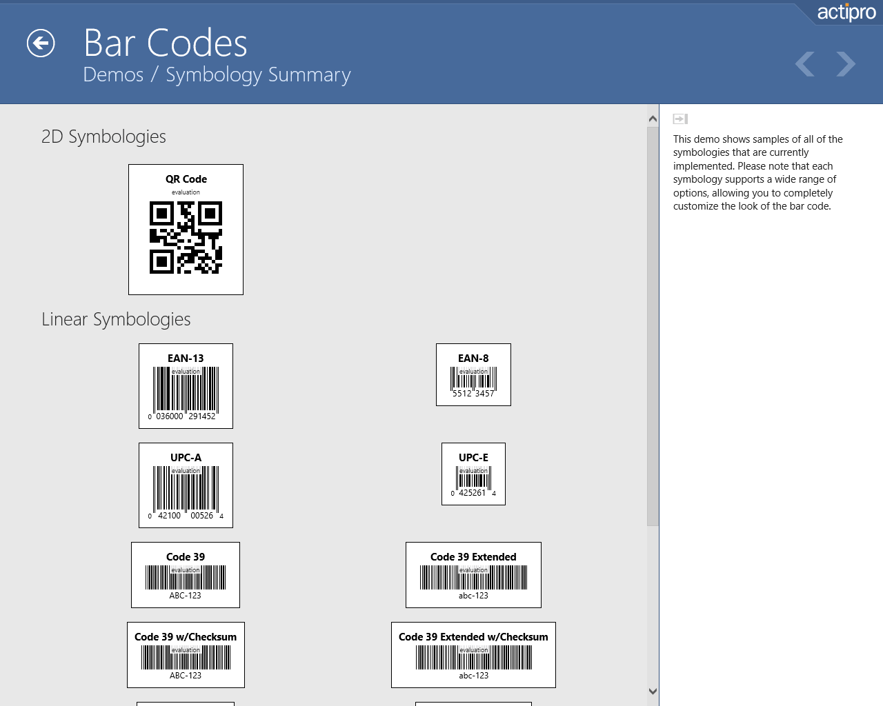 Actipro Bar Code for UWP