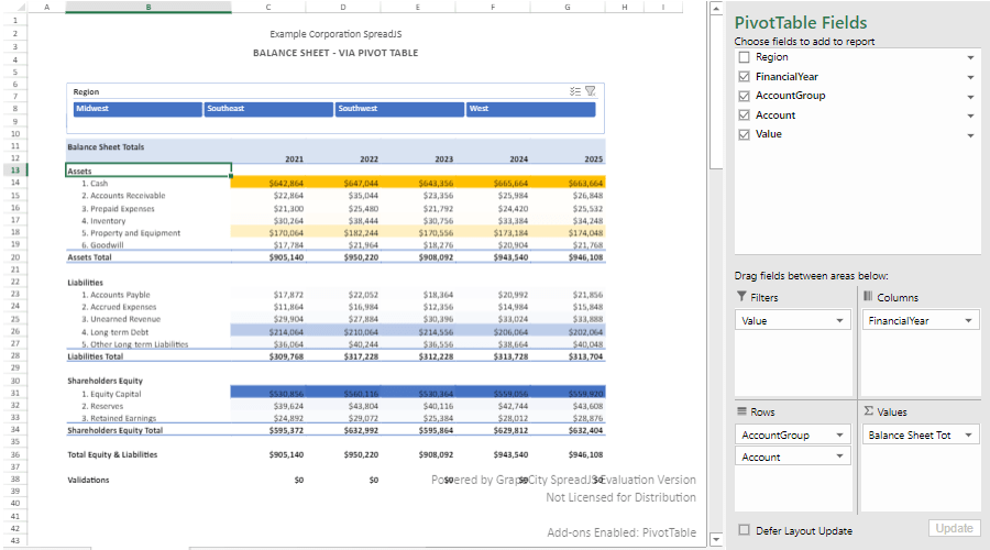 Pivot TablesSpreadJS includes support for Pivot Tables as an optional deployment add-on. PivotTables are a powerful data analysis tool used to group, calculate,