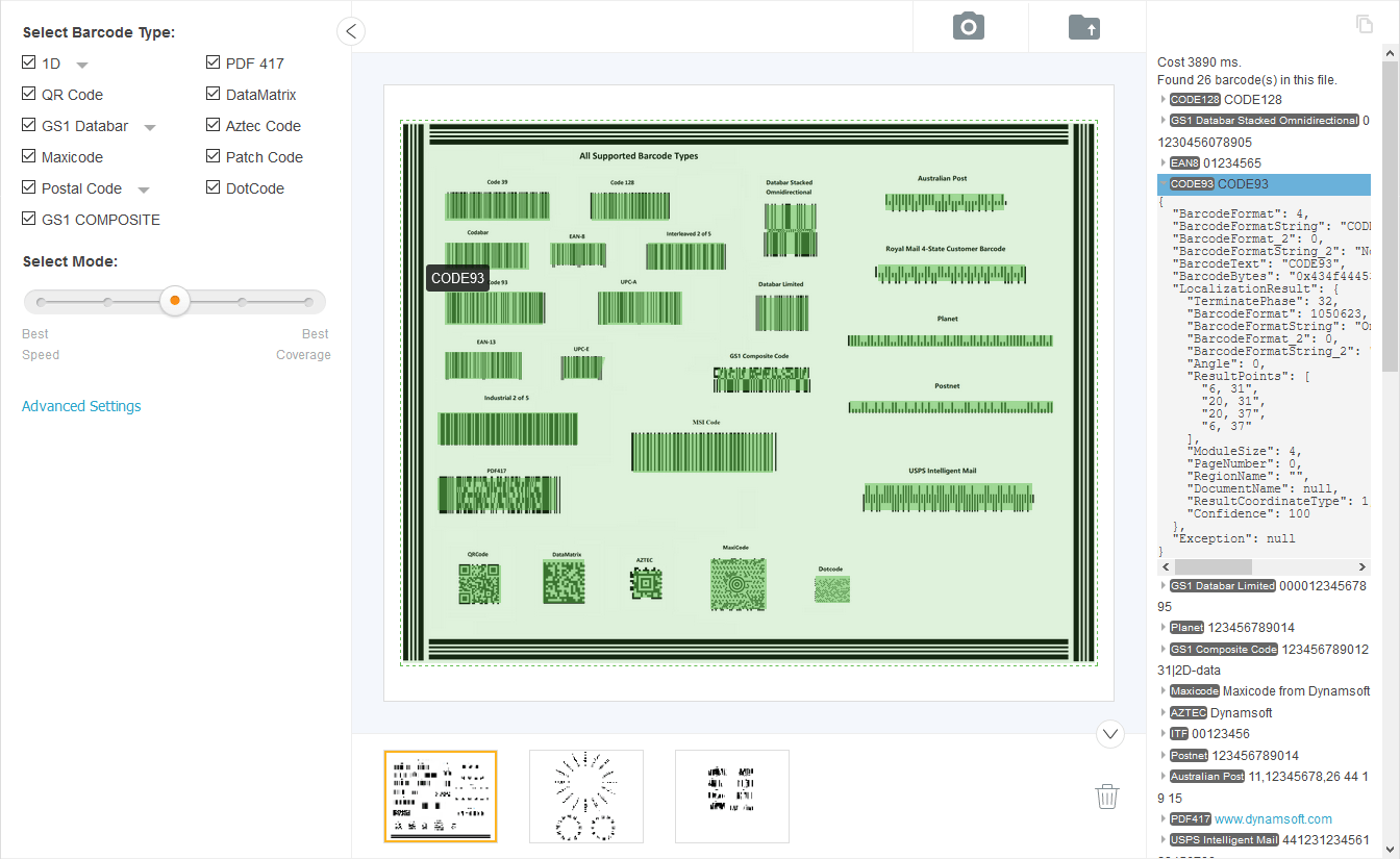 Screenshot of Dynamsoft Barcode Reader
