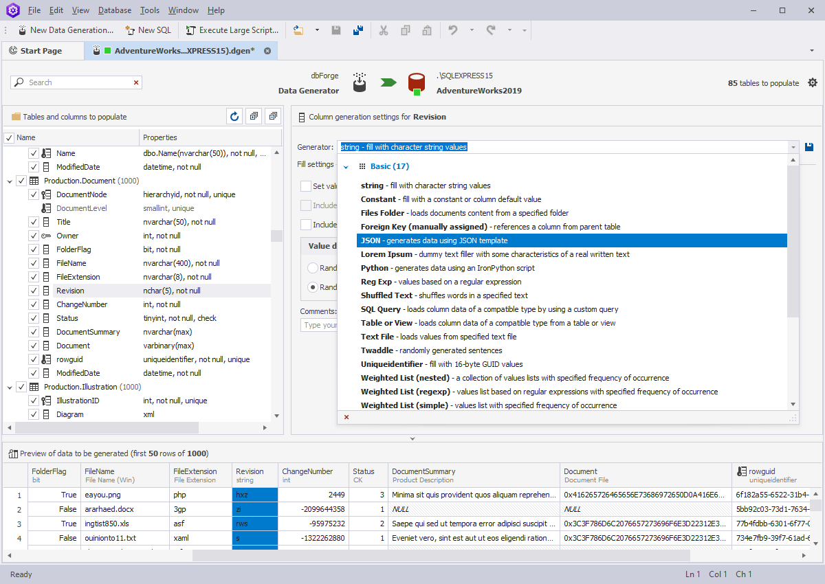 dbForge Data Generator for SQL Server