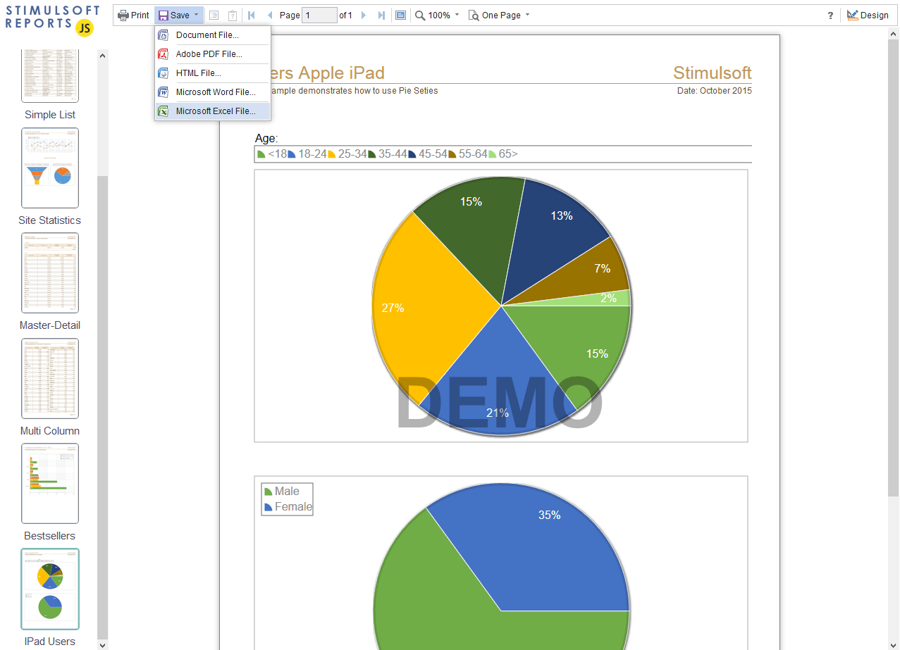 Export reports to several different formats.