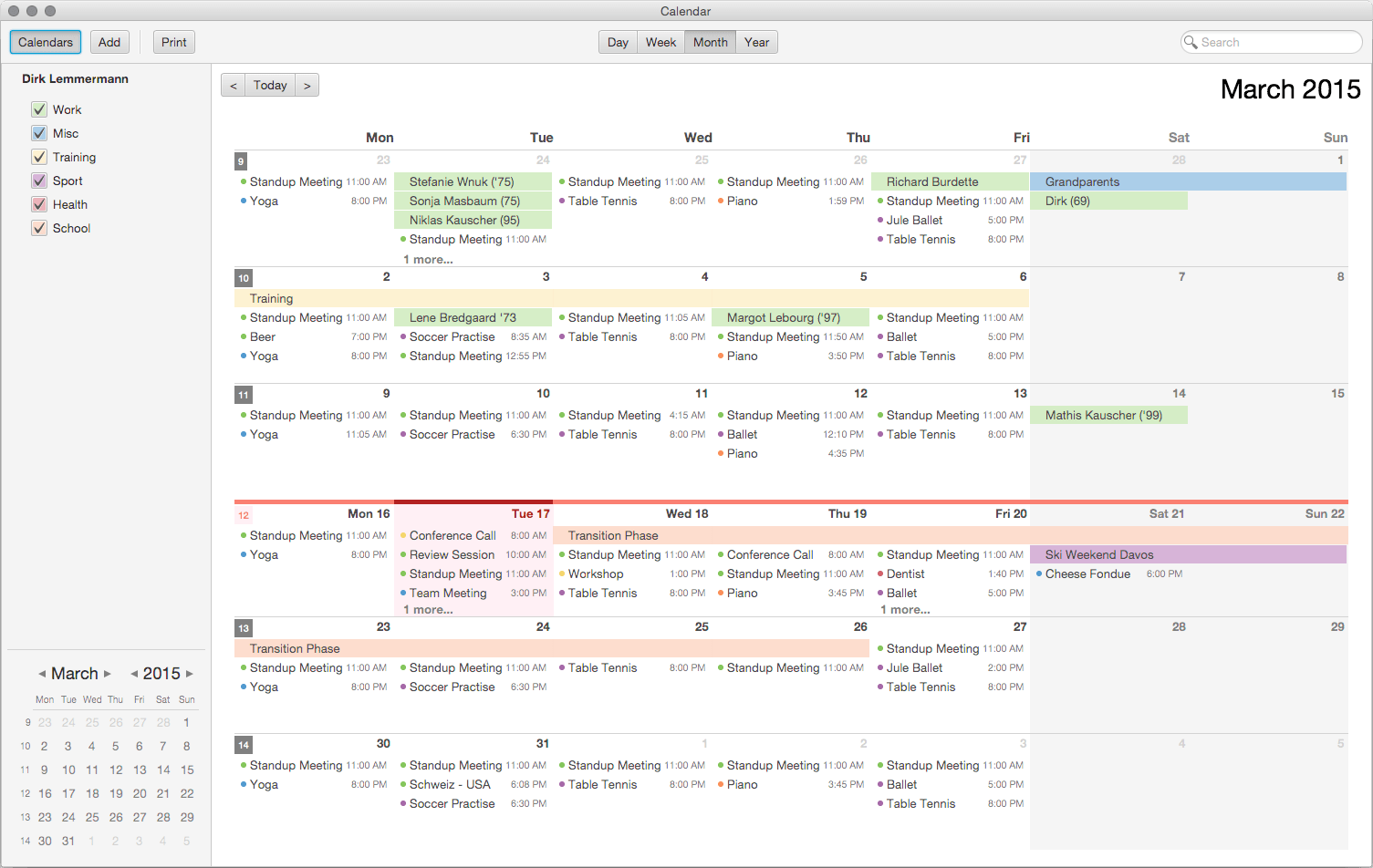 CalendarFX Month ViewShows up to 31 days for the current month plus some days of the previous and the next month.