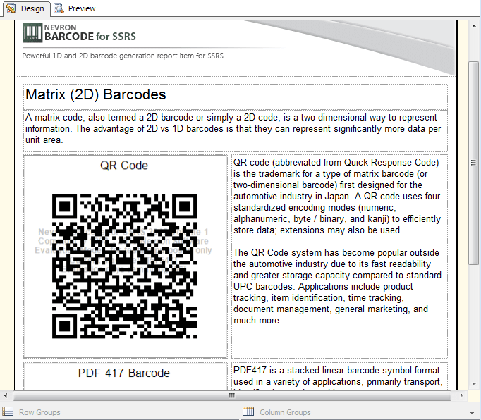 Screenshot of Nevron Barcode for SSRS