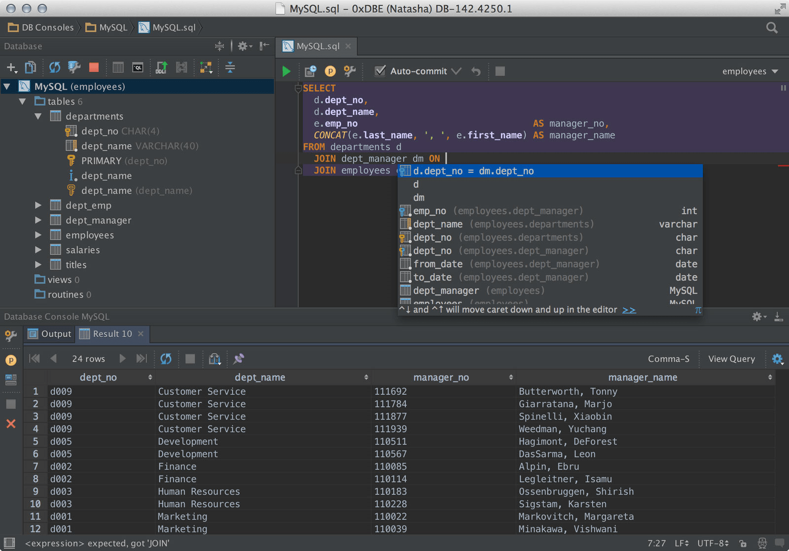 Screenshot of DataGrip