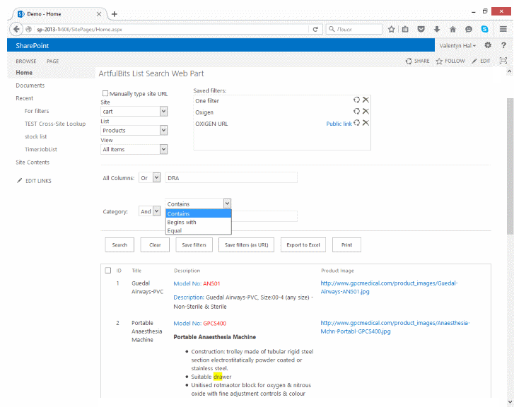 Screenshot of ArtfulBits List Search Web Part