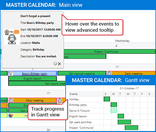 Screenshot of Master Calendar