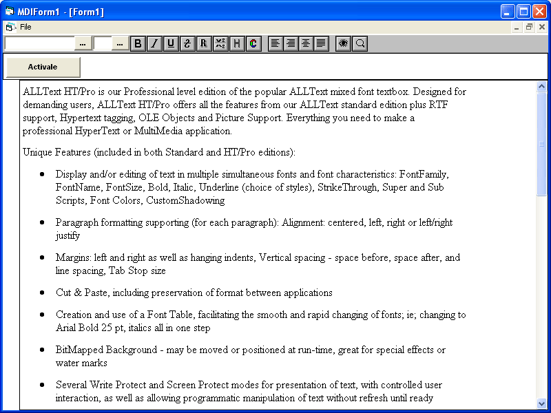 Screenshot of ALLText HT/Pro - OCX/VBX