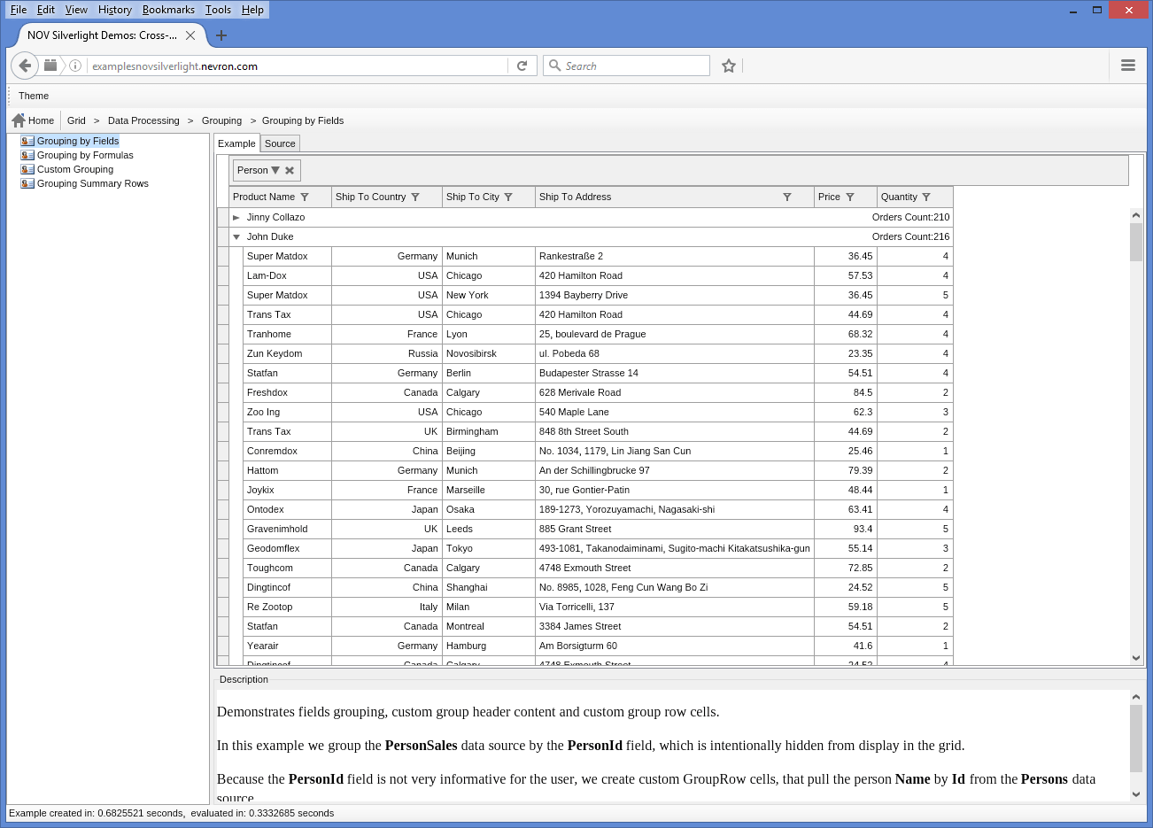 Screenshot of NOV Grid for .NET