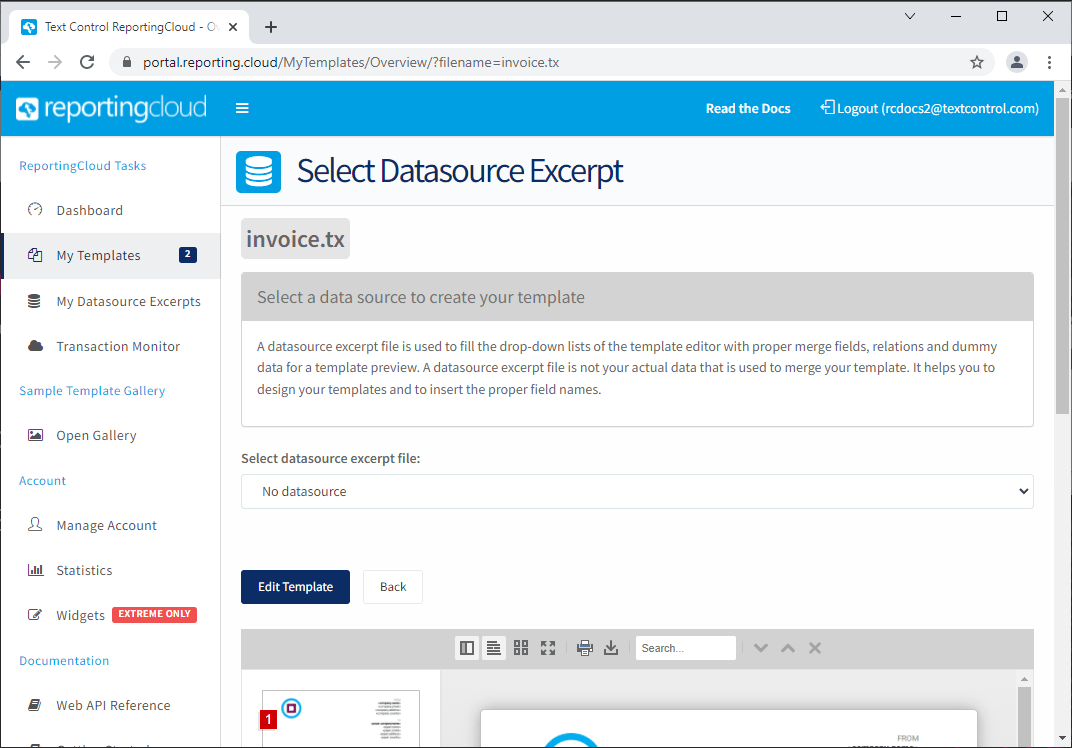 Screenshot of Text Control ReportingCloud