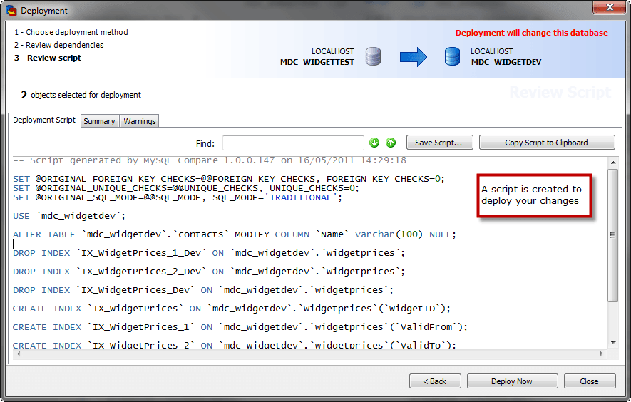 Screenshot of MySQL Data Compare