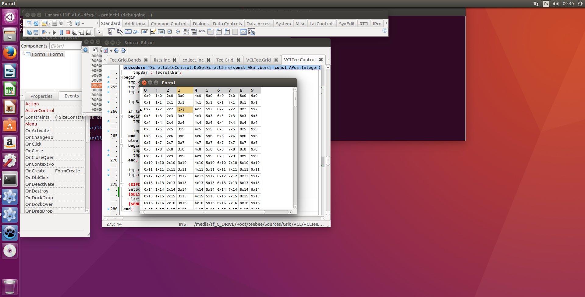TeeGrid with LinuxTeeGrid shown being used in Ubuntu Linux and Lazarus FreePascal.