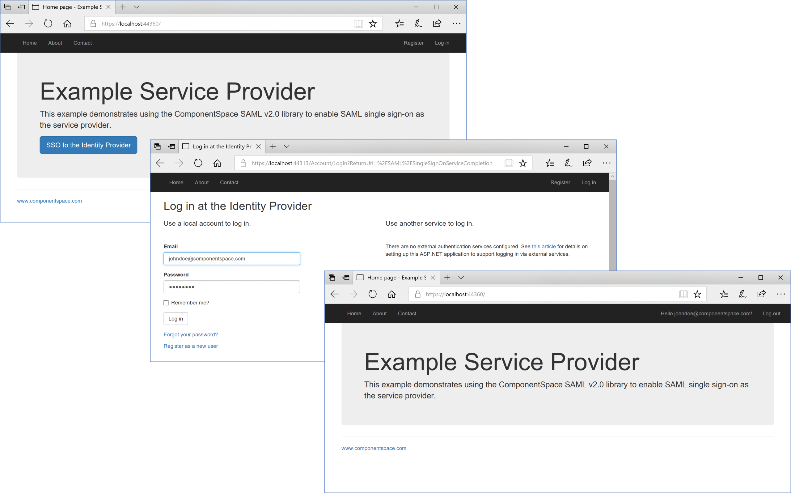 Screenshot of ComponentSpace SAML for ASP.NET Core