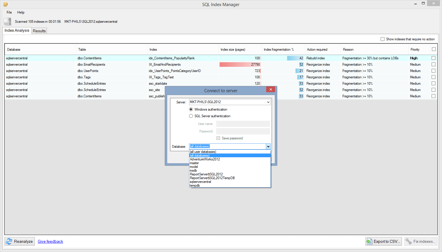 SQL Index Manager
