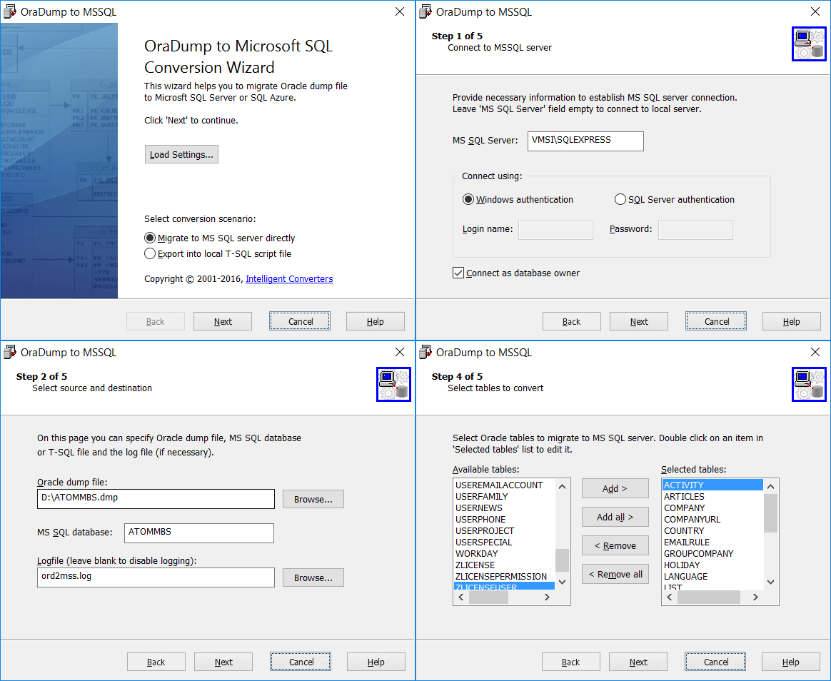 Screenshot of OraDump Export Kit