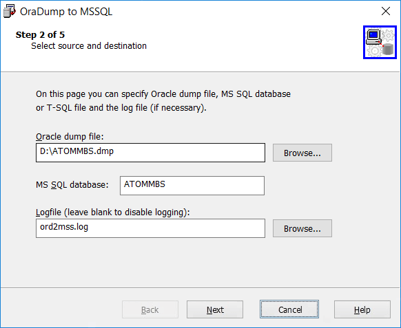 Select Source and Destination Databases.