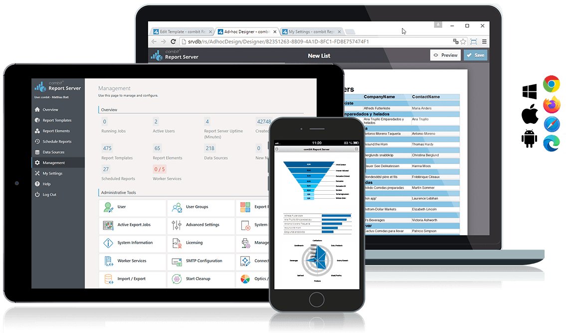 Screenshot of combit Report Server