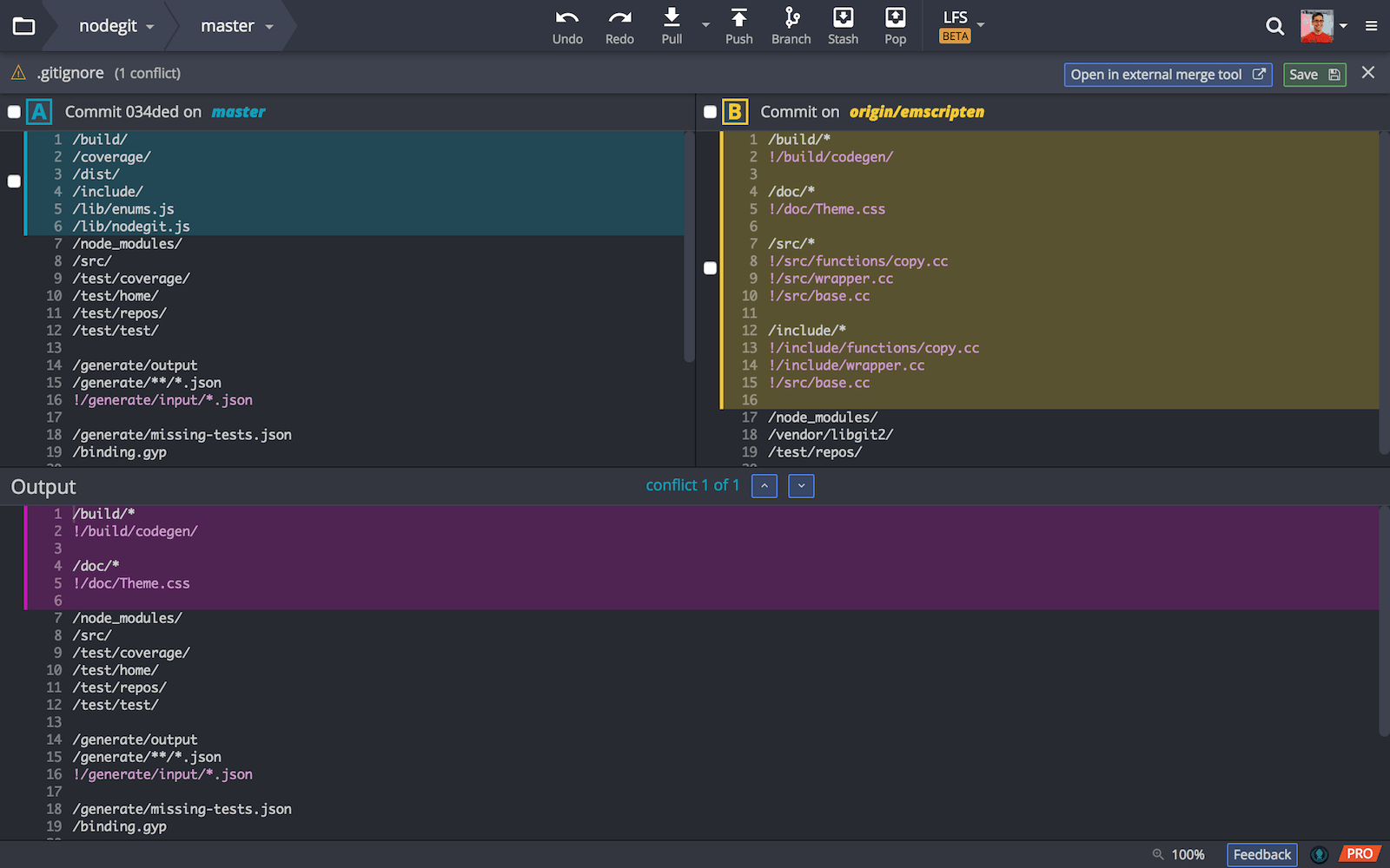 GitKraken Merge Conflict Editor