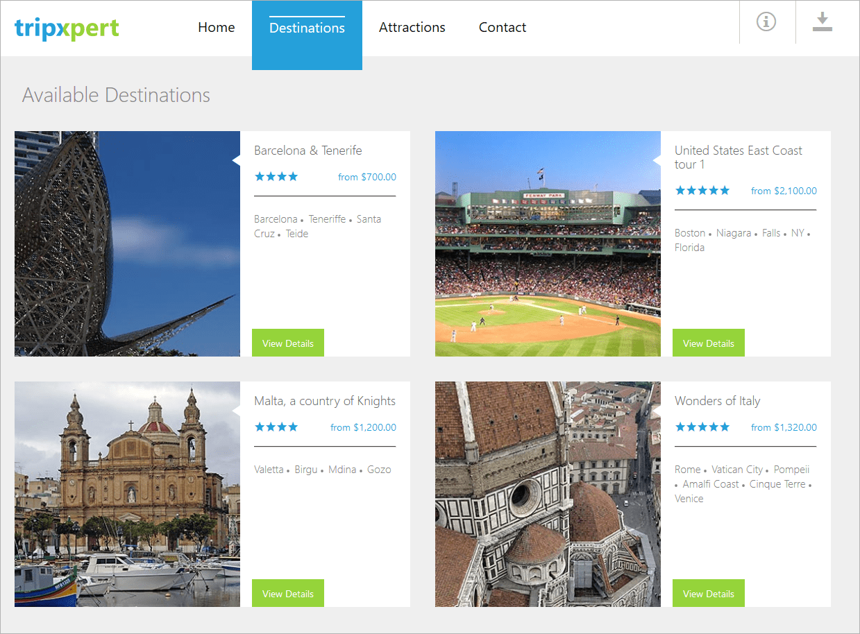 Telerik ASP.NET MVC TripXpert SampleTripXpert is a sample application built with Telerik UI for ASP.NET MVC. The app demonstrates how you can integrate some of