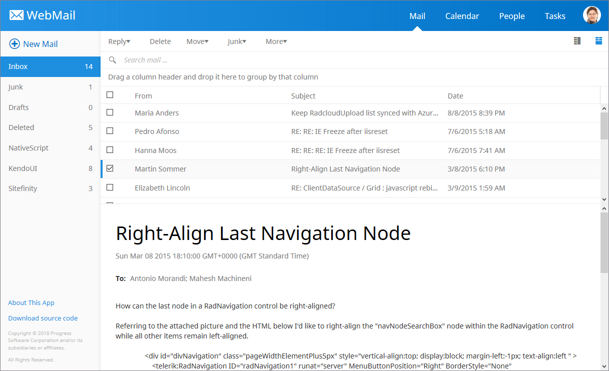 Telerik ASP.NET MVC Webmail