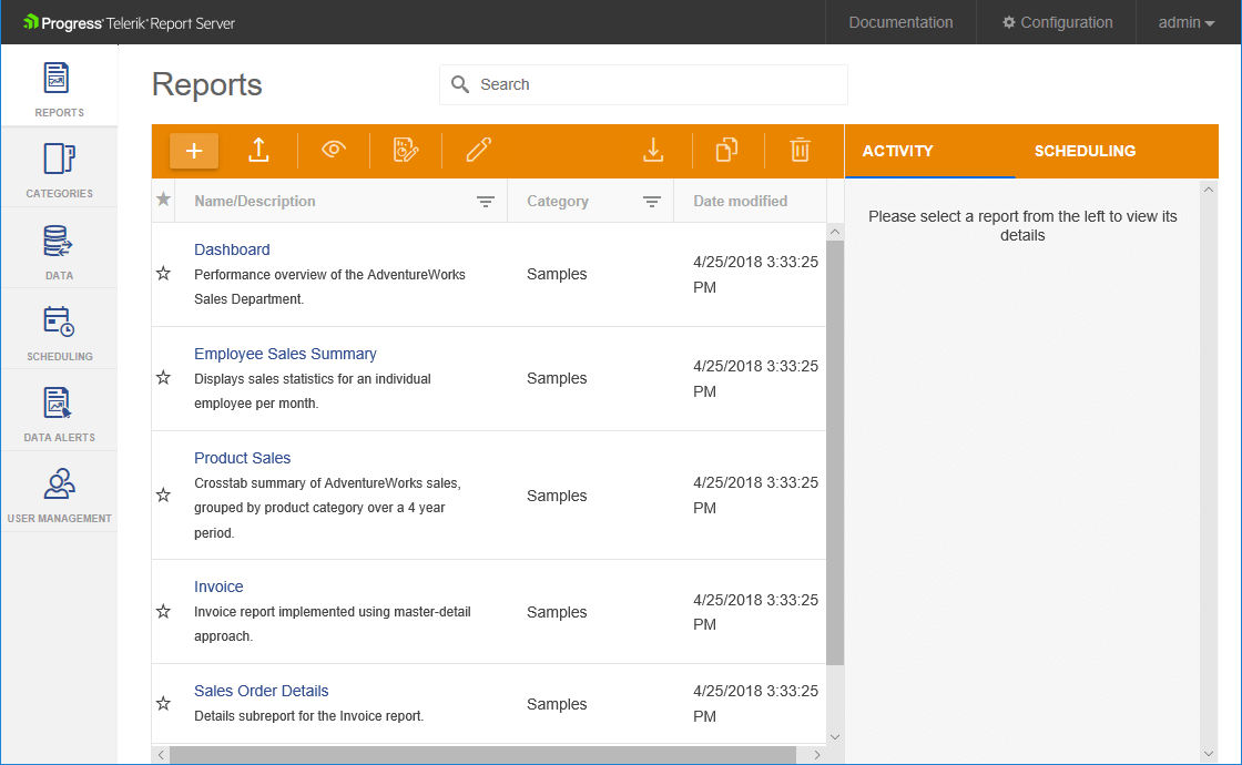 Screenshot of Telerik Report Server