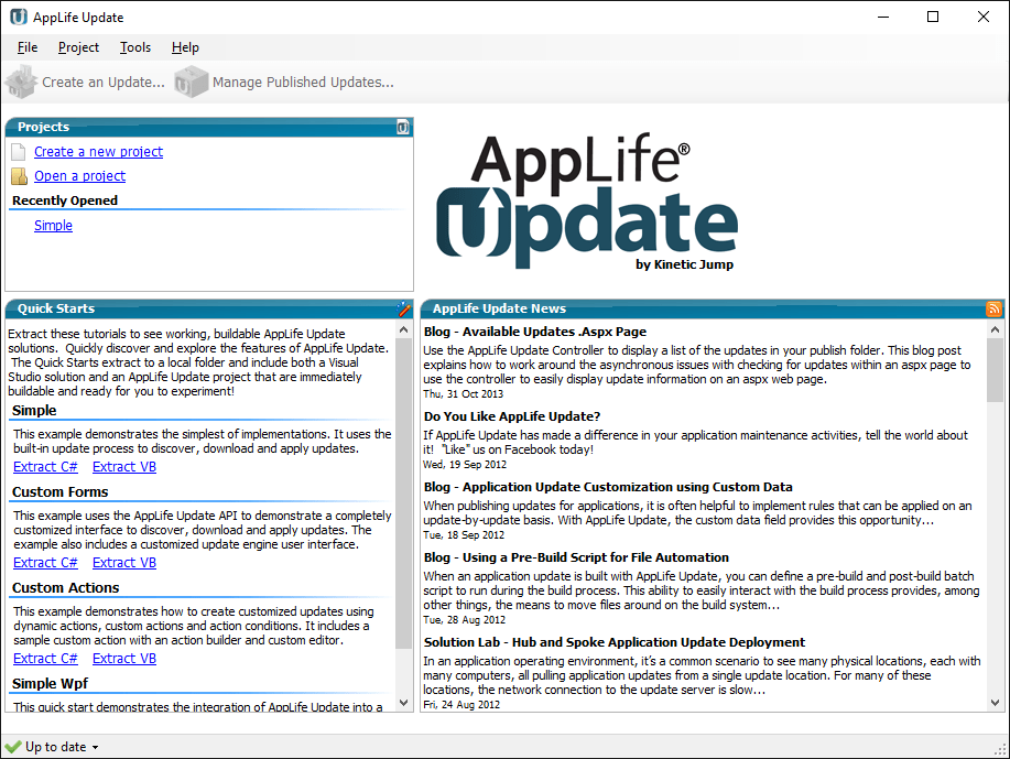 Screenshot of AppLife UpdateWith AppLife Update, you enable your users to obtain updates to your software without asking them to first determine which file to d