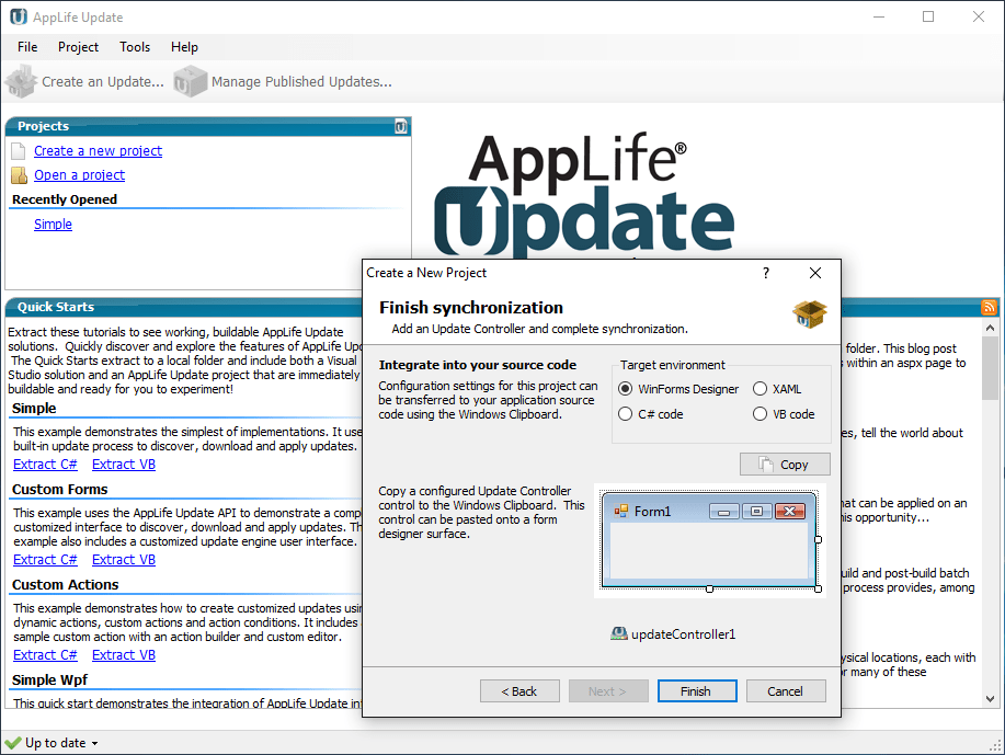 Creating a New Update ProjectTo set up a new project, specify where your updates be hosted, how you would like to control versioning and if your updates require
