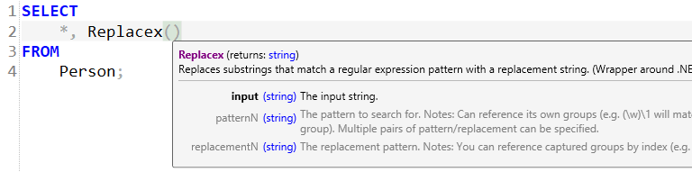 Tooltips display function/parameter documentation